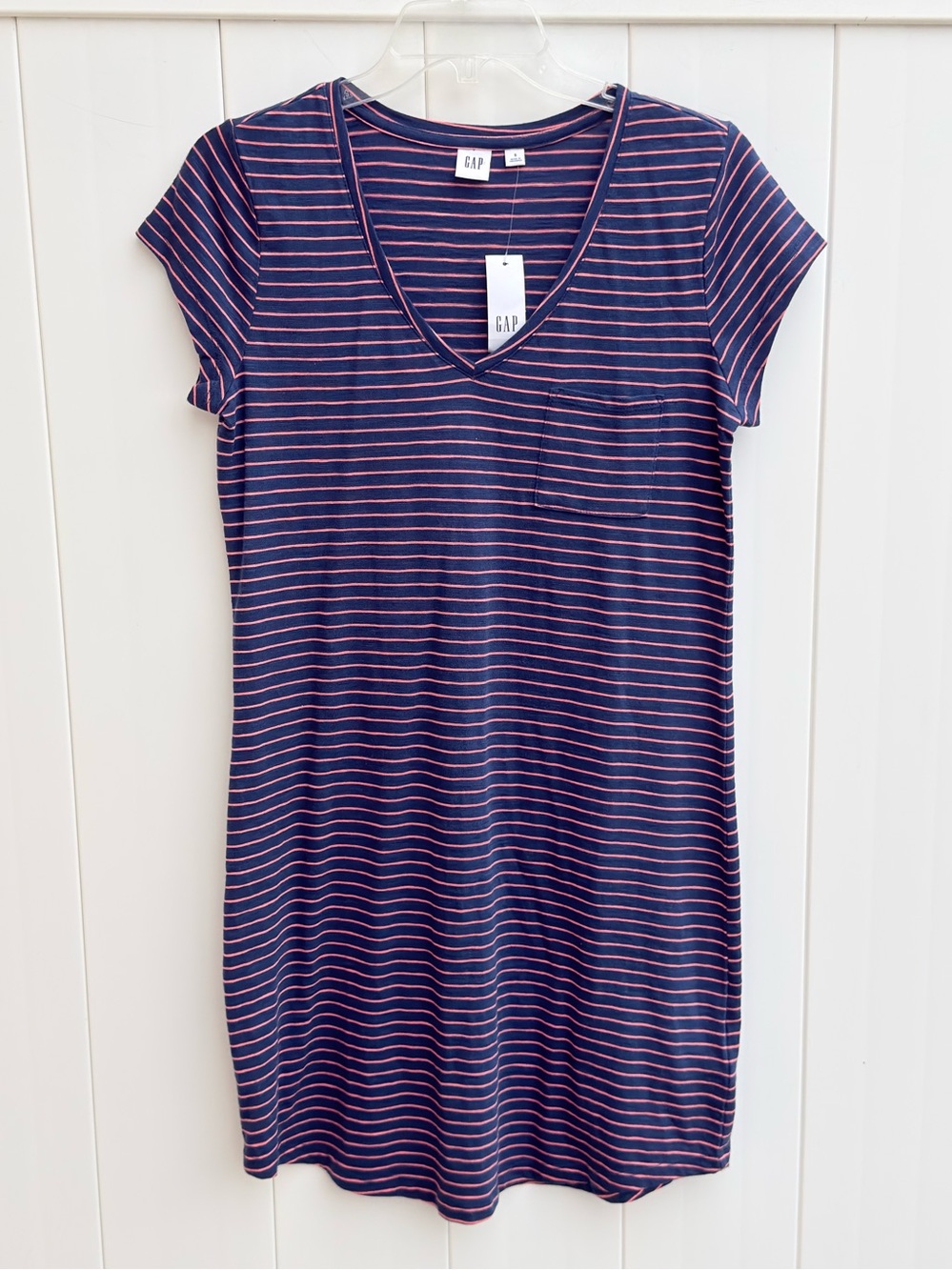 NWT Navy and Pink Striped Short Cap Sleeve T shirt Dress - GAP small